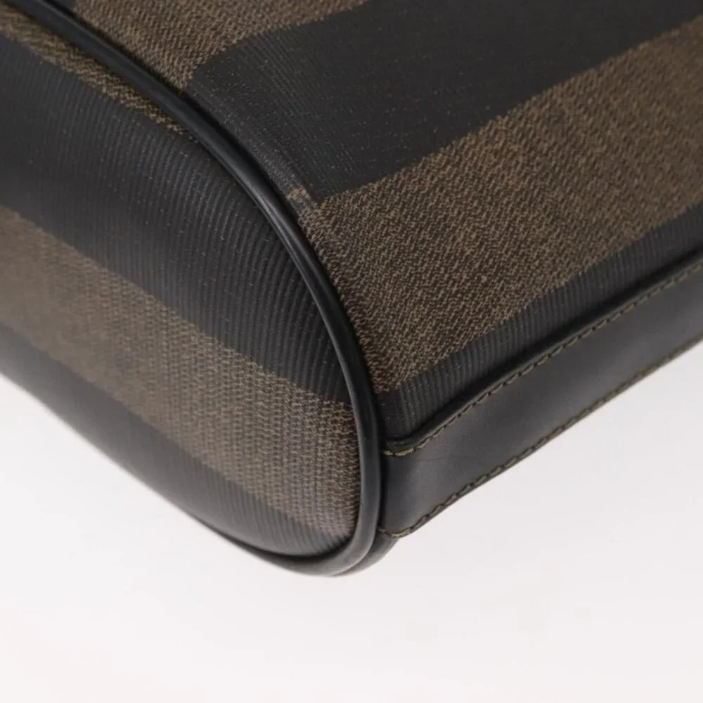 Authentic FENDI Pecan Canvas Shoulder Bag PVC Black Brown gold - Picture 5 of 16